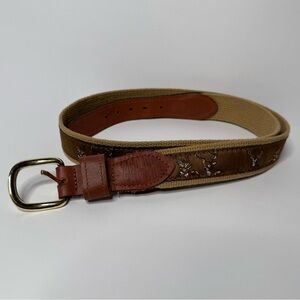 Vintage Zep-Pro Leather & Deer Printed Fabric Overlay Brown Belt